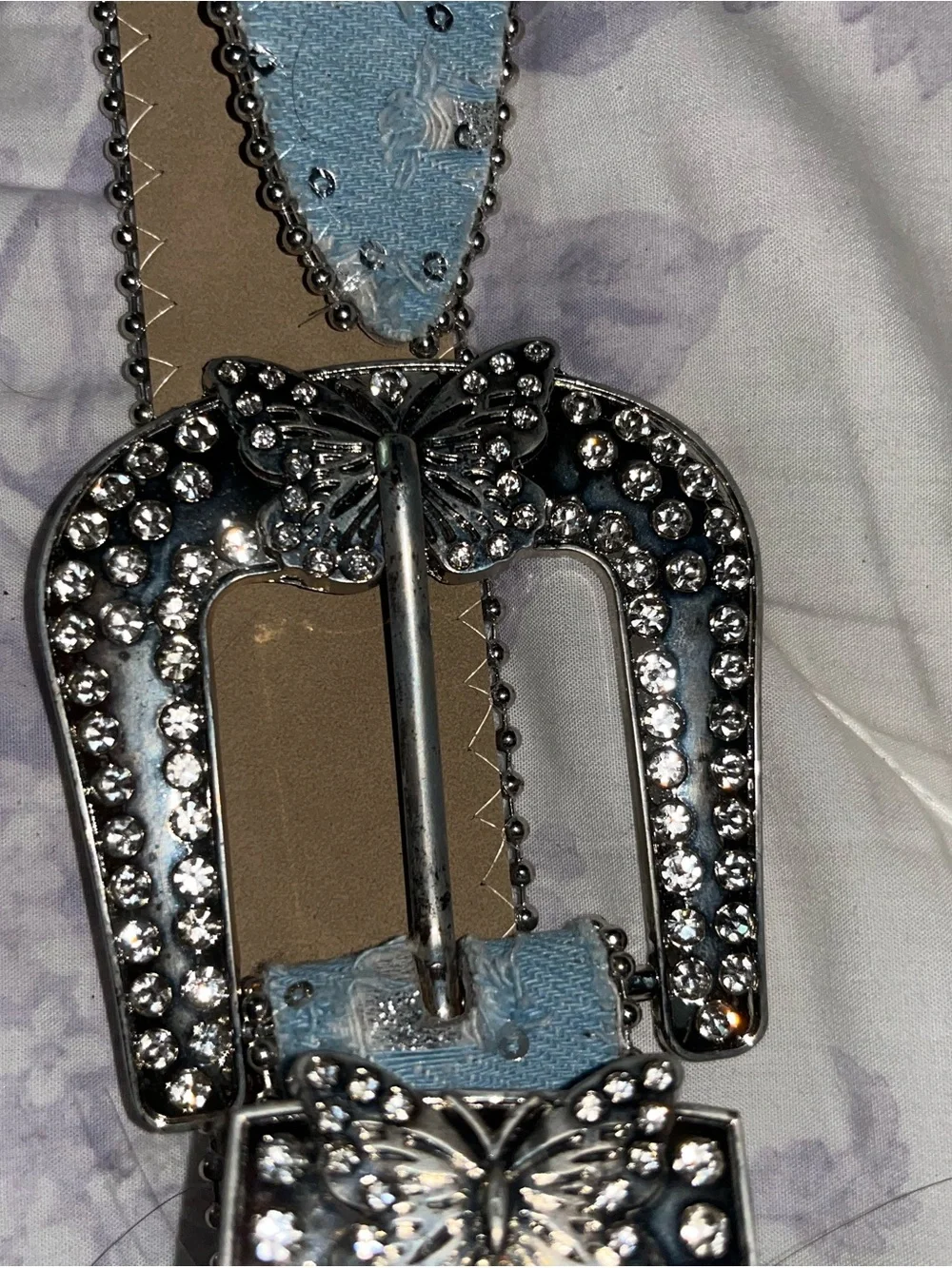 Decorative Silver-Tone Rhinestone Butterfly Belt Buckle - Silver